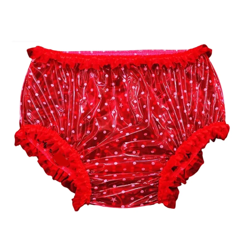 

ABDL Plastic Diaper Cover Large Lace Ruffled Sissy Sexy High Waist Loose Sheer Briefs Adult Incontinence PVC Waterproof Panties