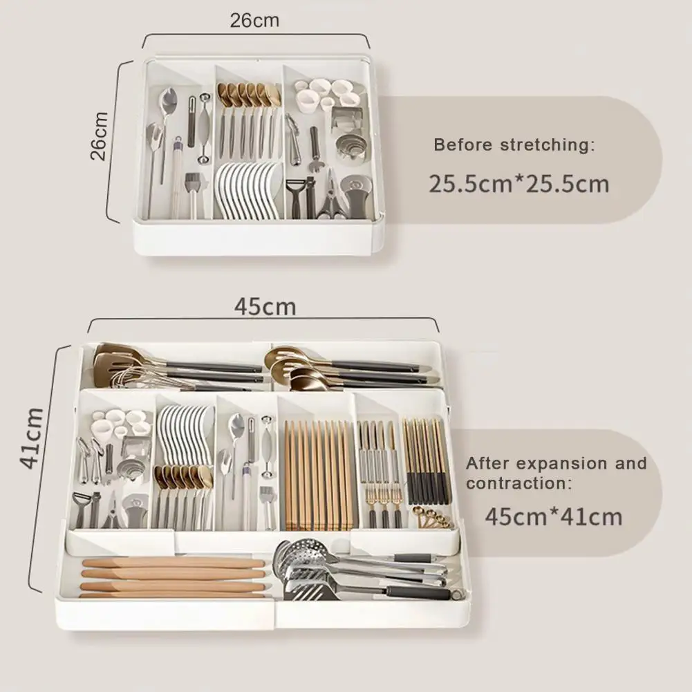 Retractable Desktop Storage Box Telescopic Drawer Storage Box Expandable Telescopic Tableware Organizer Tray Capacity