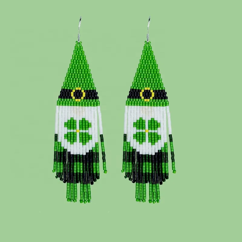 

Богемные серьги из рисовых бусин, листья гоблина, ручное вязание, модные универсальные украшения из бисера для женщин
