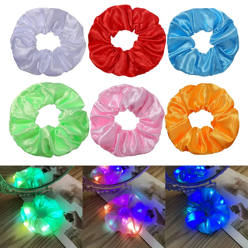 5Pcs LED Luminous Scrunchies Glowing Hairband Girl Light Up Hair Scrunchy Birthday Party Headwear Supplies Hair Accessories