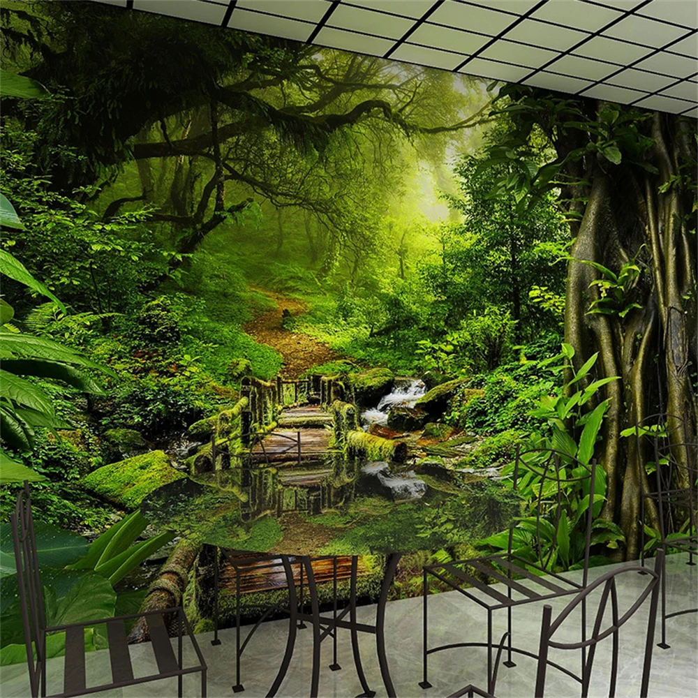 Southeast Asian Primitive Forest Art Living Room Sofa Centennial Tree Mural Painting TV Background Wallpaper