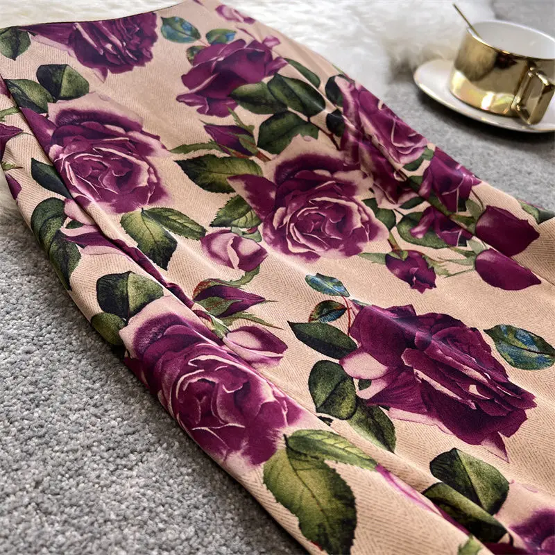 Hoogwaardig Roze Hoge Taille Heup Rok Bloemen Temperament Damesrok Zomer Dunne A-Lijn 2024 Hoge Taille Vintage Visstaartrokken