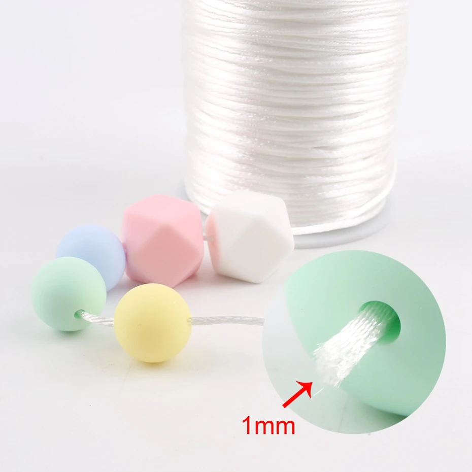 Lassen Sie uns 1pc 1mm 80m Satin Seide Seil Nylons chnur bunte Baby Beißring Zubehör Beiß kette Halskette Rattail Schnur DIY Werkzeug Spielzeug machen – Detail 14