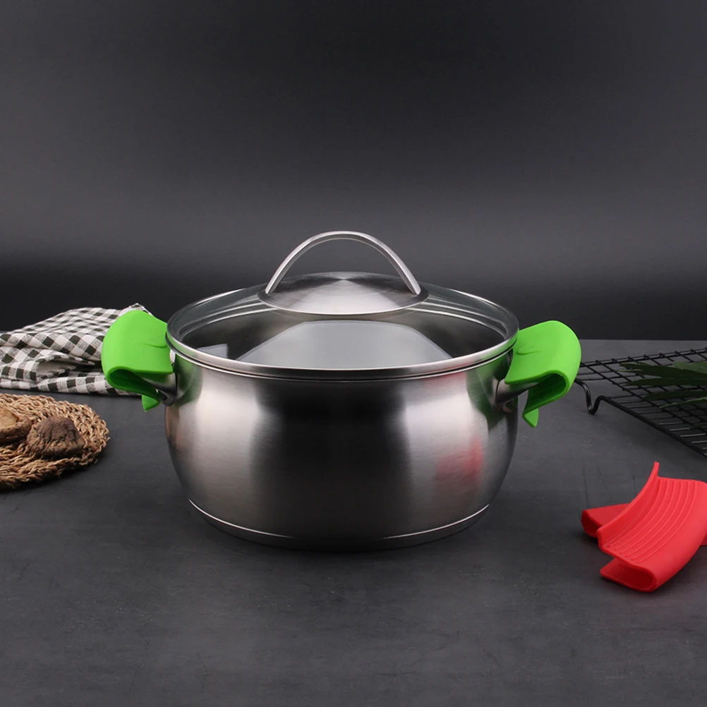 

2Pcs Protective Heat Resistant Pot Handle Covers Silicone Anti-Scald Kitchen Cooking Grips Microwave Oven Holder Bowl Clamp