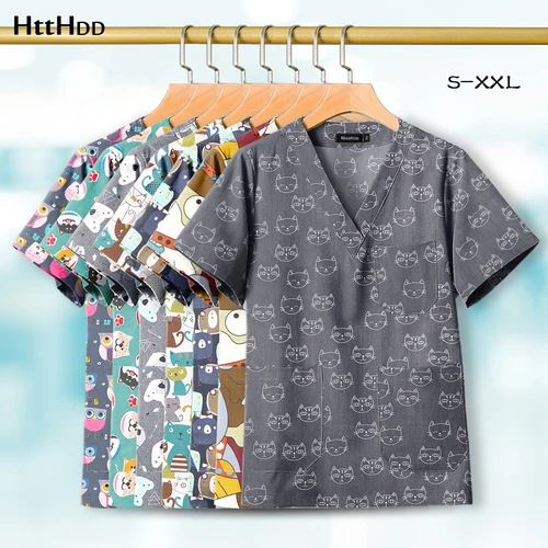 Uniforme veterinario de clínica de mascotas, camisetas de enfermería de manga corta, camiseta exfoliante cómoda para médicos, enfermeras, uniformes hospitalarios estampados