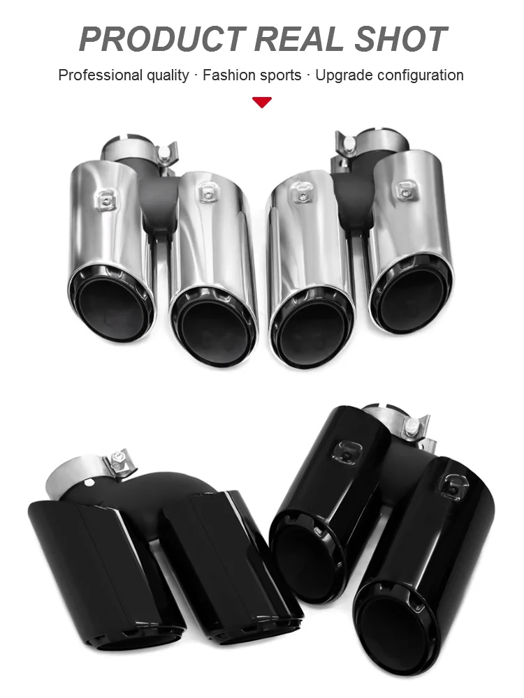 SYPES Car Exhaust Tips For Porsche Macan 95B Performance 304 Stainless Steel Quad Muffler Tip Three Layers Walls Black