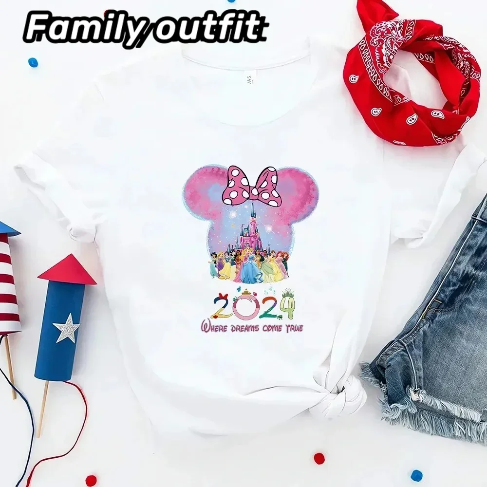 Disney 2024 Family Vacation Clothes Aesthetic Fashion Disneyland Trip Women's T-shirt Mother Kids Matching Outfits Free Shipping