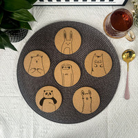 6pcs/Set Fashion Creative Engraved Cute Animal Theme Pattern Round Cork Coasters For Coffee Cups Mugs Drink Holder and Tableware