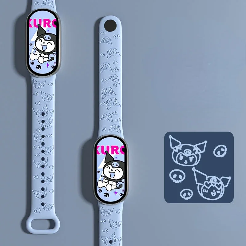 Sanrio Kuromi Silicone Strap for Mi Band Mi3 Mi4 Mi5 Mi6 Mi7 Mi8 Xiaomi Embossed Cartoon Anime Kawaii Replacement Sports Strap