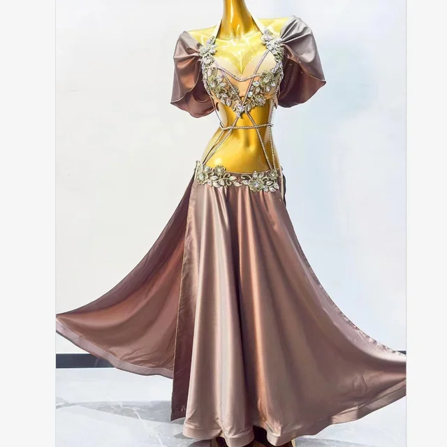 Kostium BellyDance dostosowanie dla kobiet starszy AB kamienie biustonosz + seksowna długa spódnica z rozcięciem 2 szt. Kostiumy do tańca orientalnego