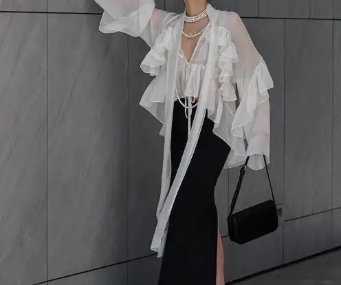 Spring and Summer New Ruffled Ribbon Tencel Silk Shirt 2025 Fashionable Women's Top