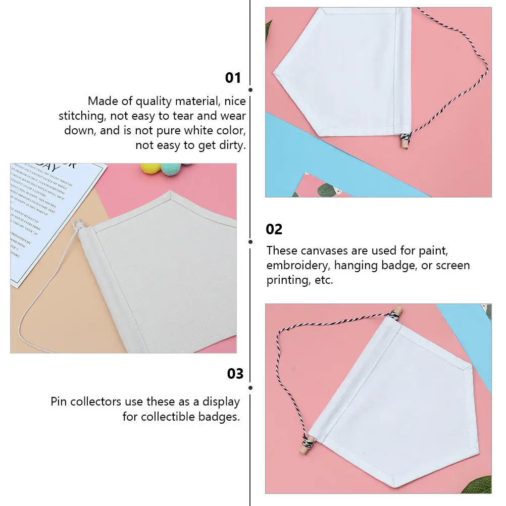 2Pcs Pin Display Canvas Pennant Banner for Enamel Lapel Pins Badges Collectibles Wall Decor DIY Blank Natural Cotton Hanging