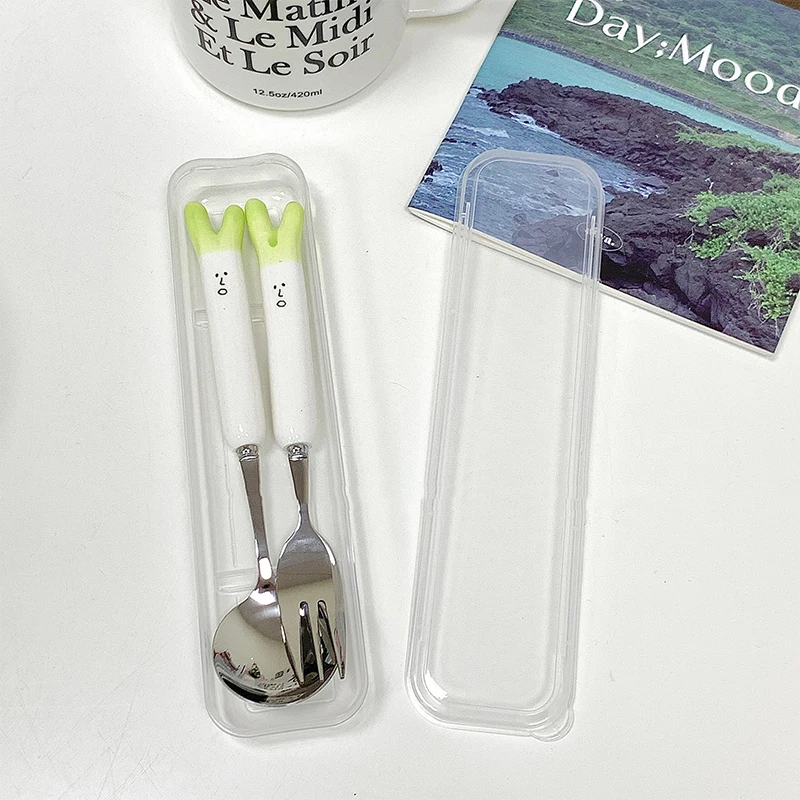 Cartoon Onion Ceramic Spoon Fork Set Tableware Portable Lunchware Stainless Steel Travel Tableware Kitchen Accessories