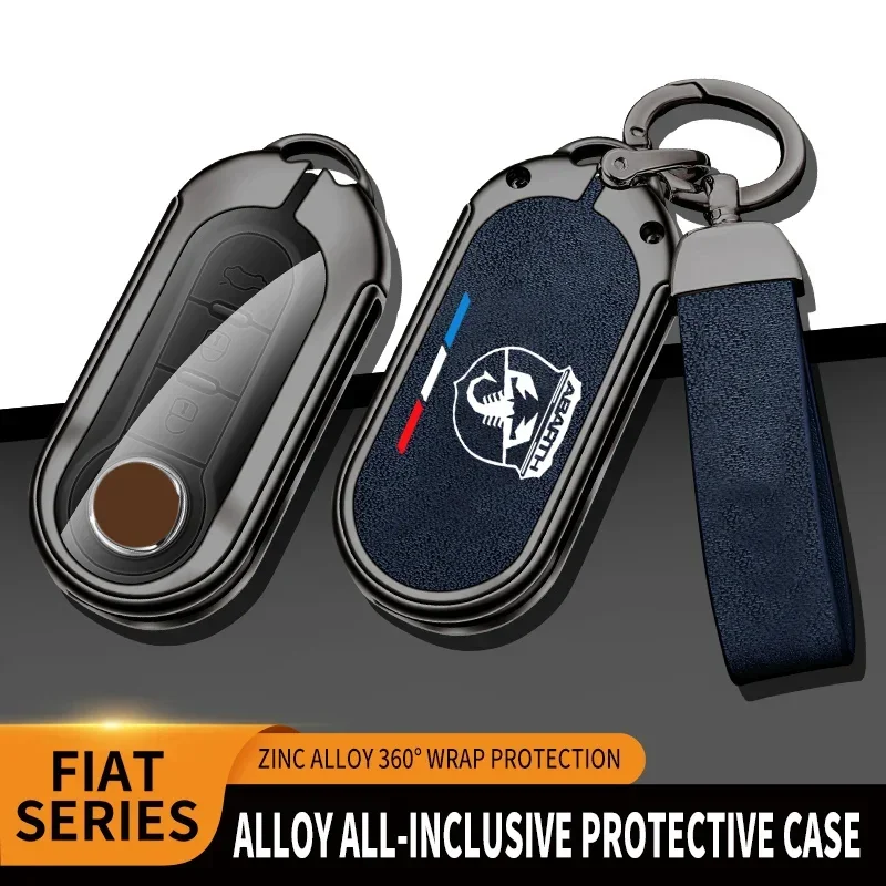 Car Zinc Alloy Key Case Bag For Fait Abarth 500 500l 500x Bravo Punto Panda Car Key Chain Metal Key Shell Decoration Accessories