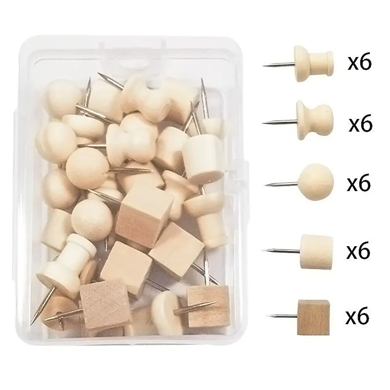 30pcs/box Map Thumbtacks Wood Push Pins Diy Thumb Tacks For Photos Cork Board Offie Student Stationery School Supplies