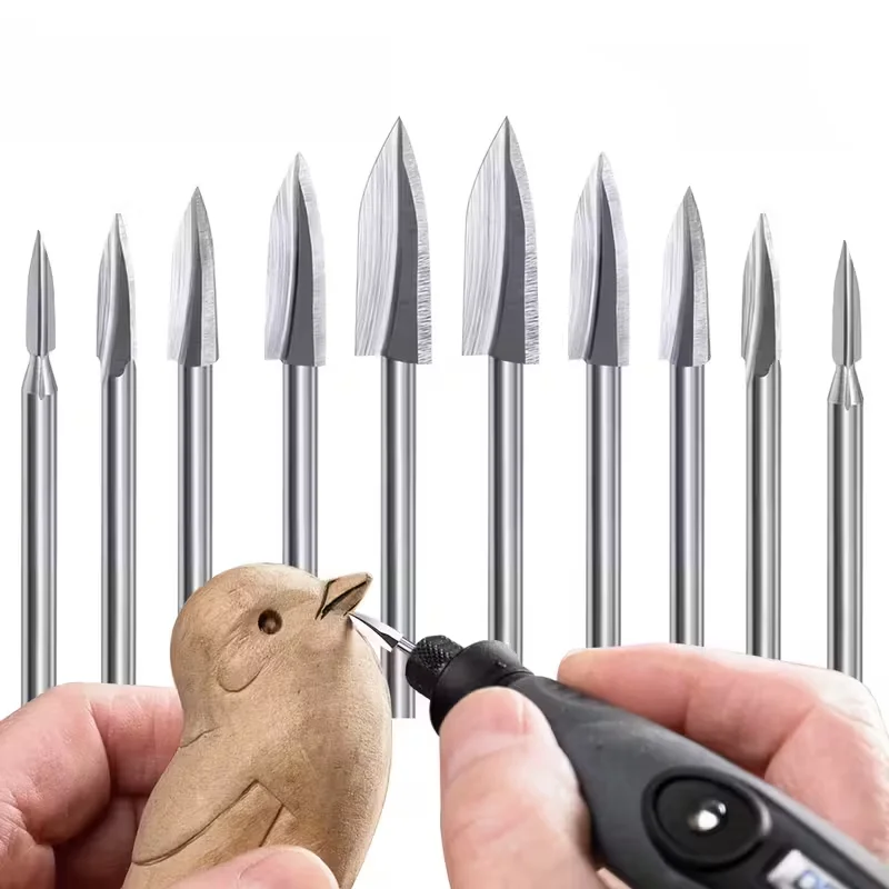 5 PCS High-Speed Steel Shank Wood Carving Engraving Knives, Rotary Tool Accessories for DIY Woodworking & Crafting