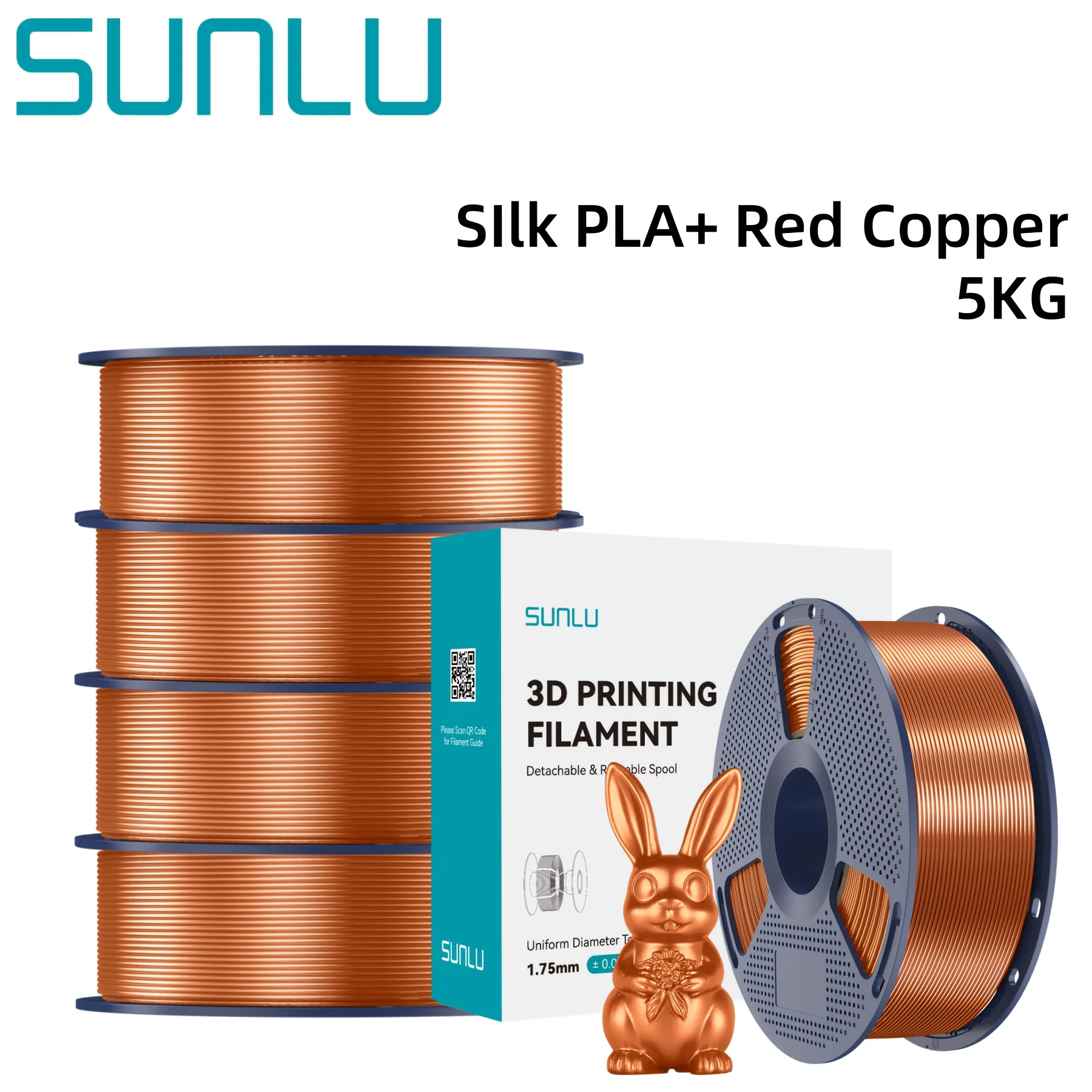 

11.02LB SUNLU 3D Printer Filament, Shiny PLA+ Filament 1.75mm, Smooth Silky Surface Great Easy To Print For 3D Printers, Dimensional Accuracy +/- 0.02mm