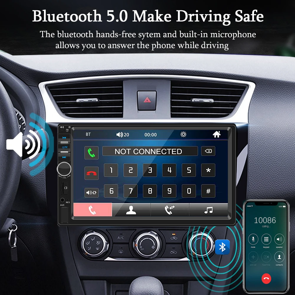 HIPPBQCC راديو السيارة HD 7 "شاشة تعمل باللمس ستيريو بلوتوث 12 فولت 2 Din FM ISO الطاقة Aux مدخل مرآة ربط السيارات مشغل وسائط متعددة #4