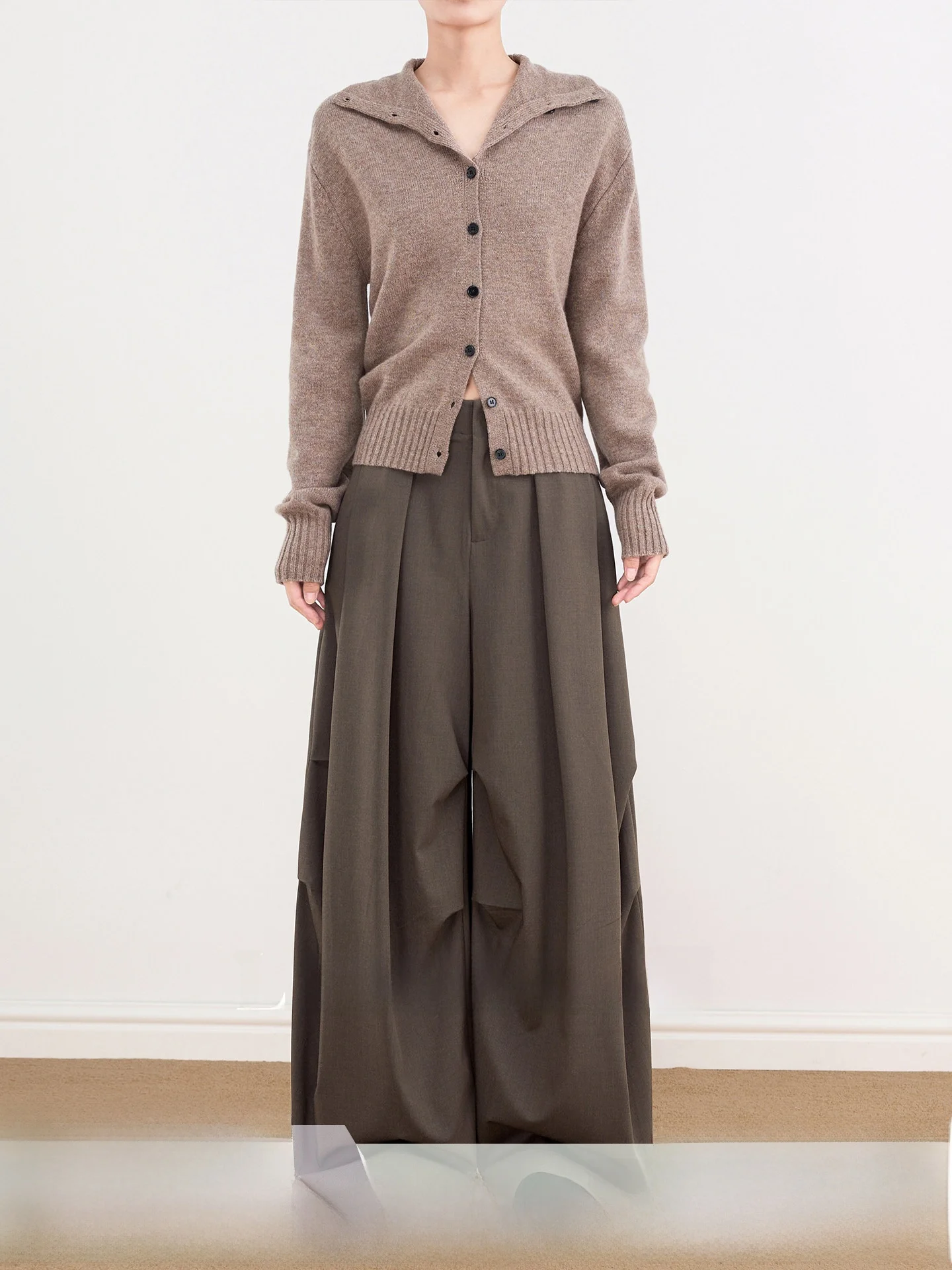 

Женские брюки Lasen с высокой талией и широкими штанинами, цвет кофе, из шерсти высокого качества, для весны