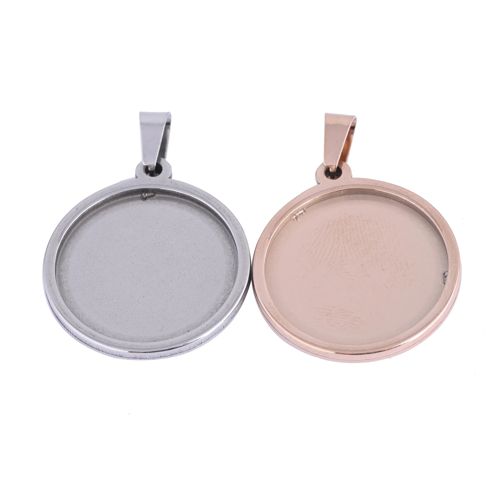 5pcs Stainless Steel 22mm Cabochon Trays Rose Gold Bezel Pendant Base Settings For Necklace Jewelry Making Supplies