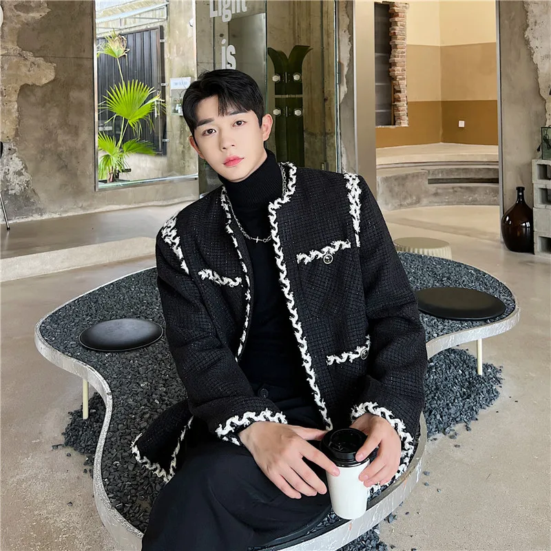 

Trendy Thiened Winter New Sle Men's Jaet Floral Design Collarl High-End Feeling Coat Youth lar Polyester Fabric