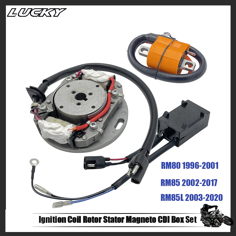 Motorcycle Ignition Coil Rotor Stator Magneto CDI Box Set For Suzuki RM80 1996-2001 RM85 2002-2017 RM85L 2003-2020 Motocross