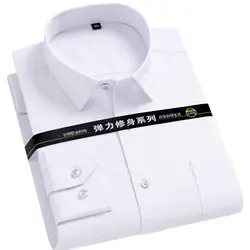 Camisa masculina strech vestido sólido anti-rugas manga longa simples camisas casuais masculino ajuste regular não-ferro fácil cuidado roupas de trabalho homem