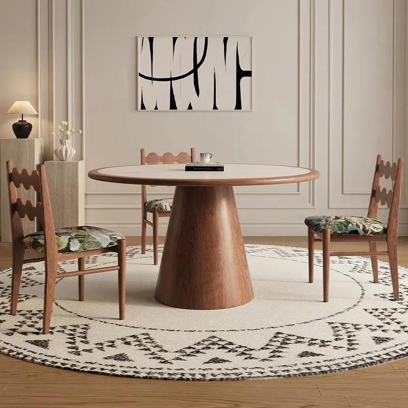 

Круглый обеденный стол в средневековом стиле из массива дерева с каменной столешницей, современный, простой, компактный