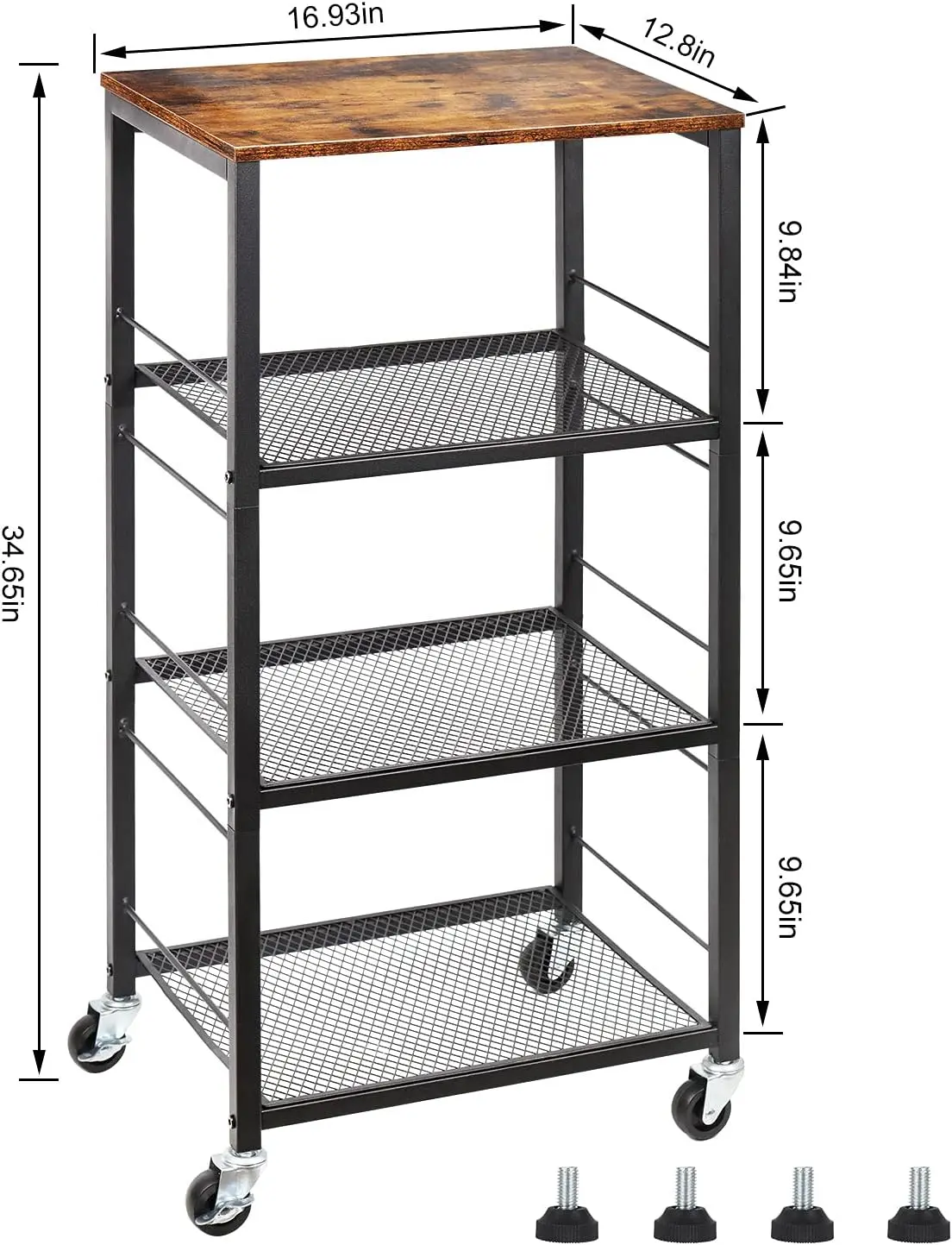 chen Baker'S Rack Microwave Cart 4-Tier Island Serving Bar Cart On Wheel Industrial Wood End Side Table Storage Trolley Rack