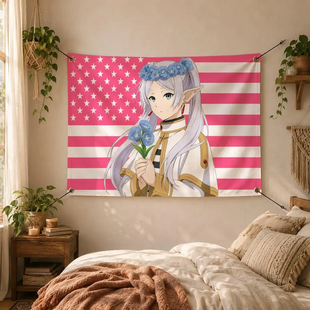 Fantasy Anime F-Frieren Flags Decorative Flag Banner for Outdoor Garden Yard Camping Party Home Wall Hanging Decor