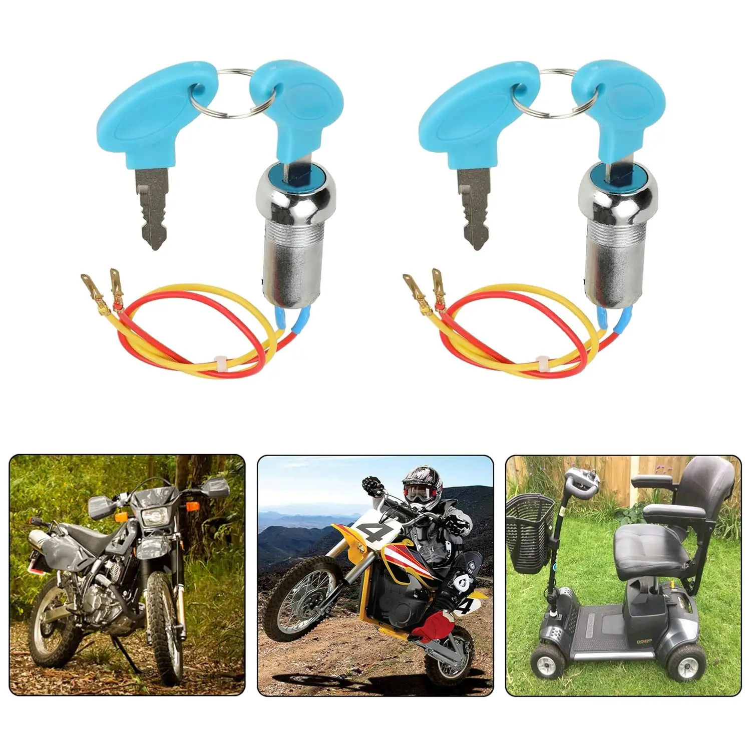 2 Wires Ignition Switch Key Starter Switch with 2 Keys On-Off for Electric Scooter ATV Moped Go Kart