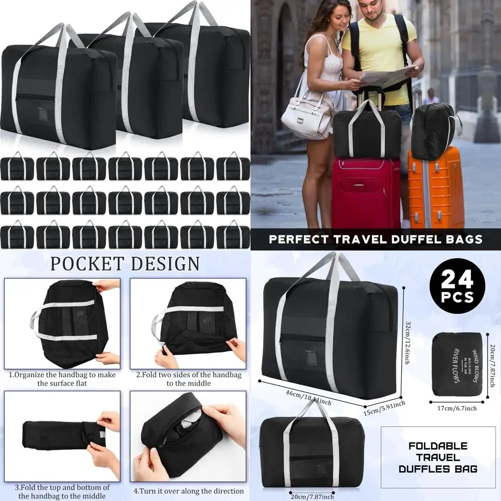 

Foldable Waterproof Duffel Bags - 24 Pack Travel Luggage with Trolley Sleeve, Unisex, for Gym, Overnight, Carry Tote