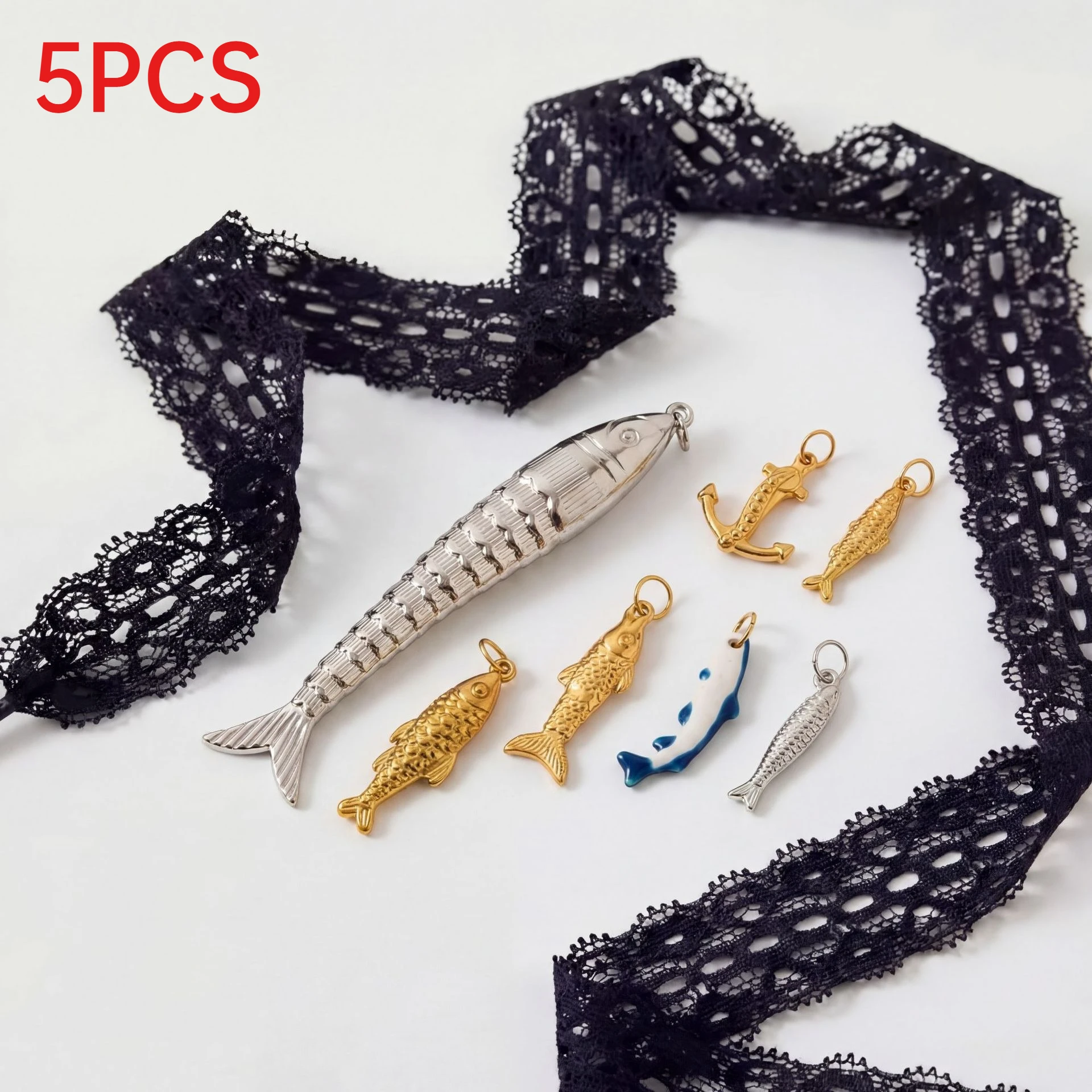 

5Pcs Stainless Steel Fish Charms Pendants Vintage Ocean Fish DIY Jewelry Making Accessories For Necklace Bracelet
