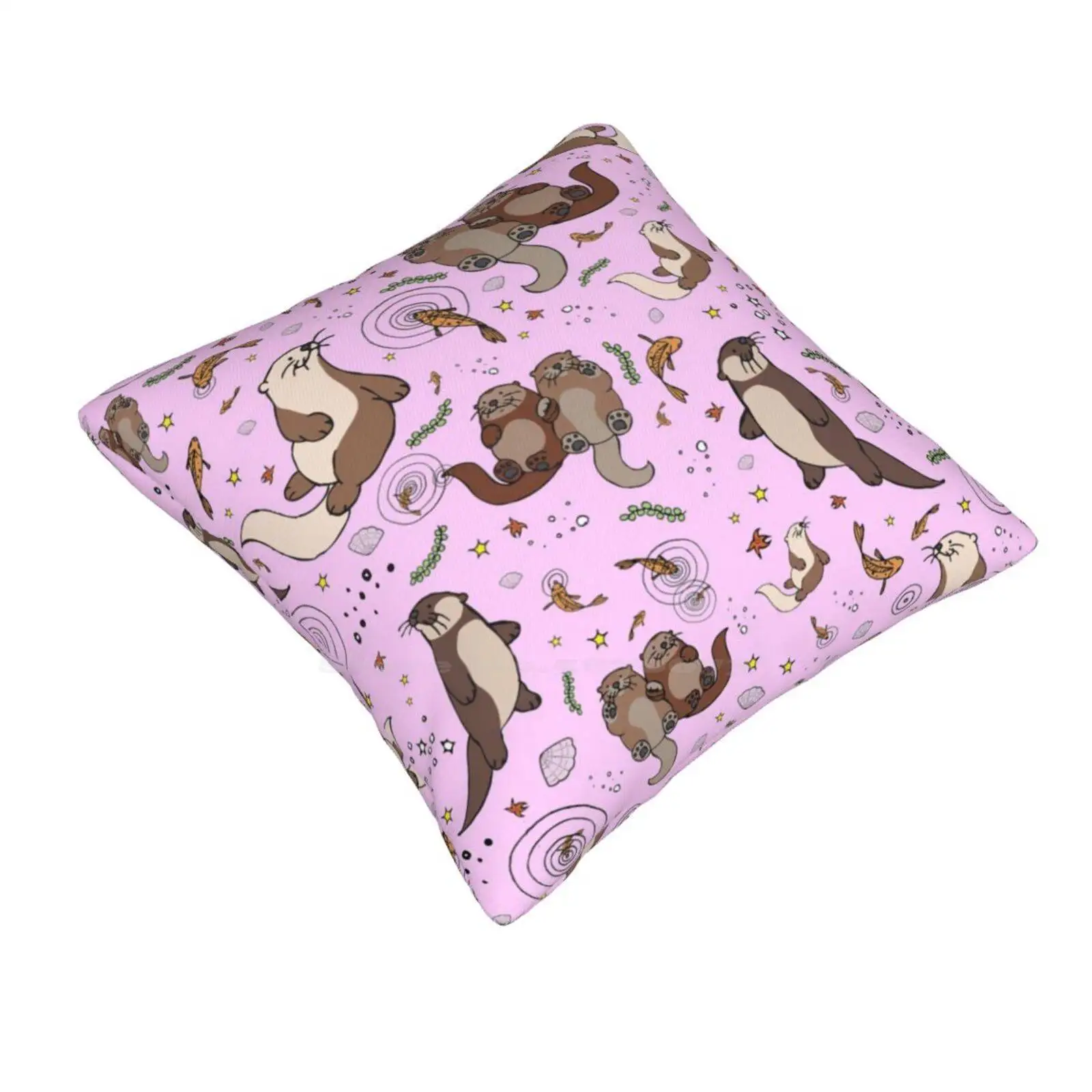 Otters In Pink Funny Cute Decor Square Pillowcase Sea Otters Cute Otter Cute Sea Otter Sea Otter Design Sea Otter Pattern Otter