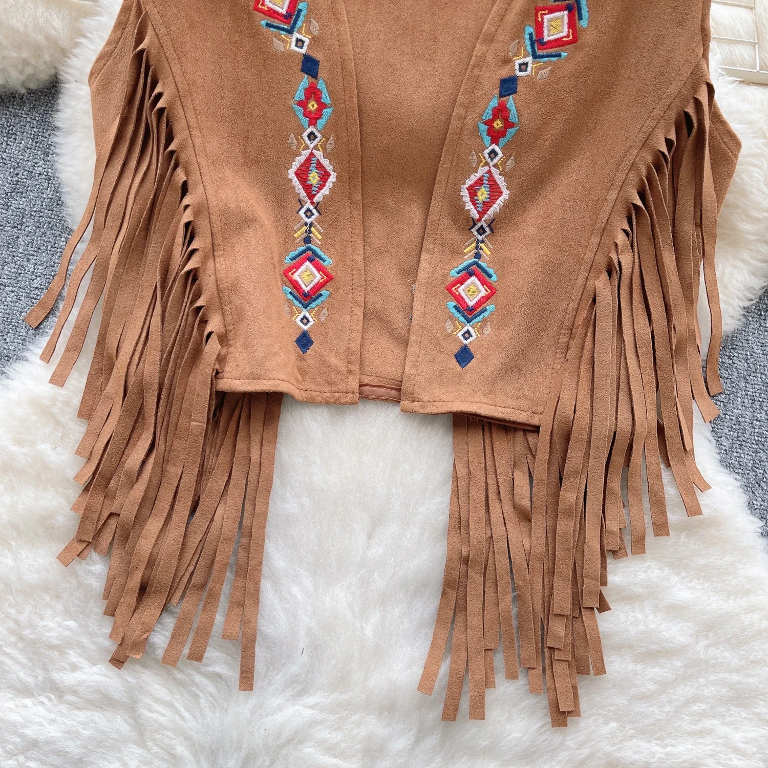 Bohemian Vests Top Women for Women Geometric Embroidery Tassel V-neck Sleeveless Coats Outwear Chalecos Summer Dropshipping