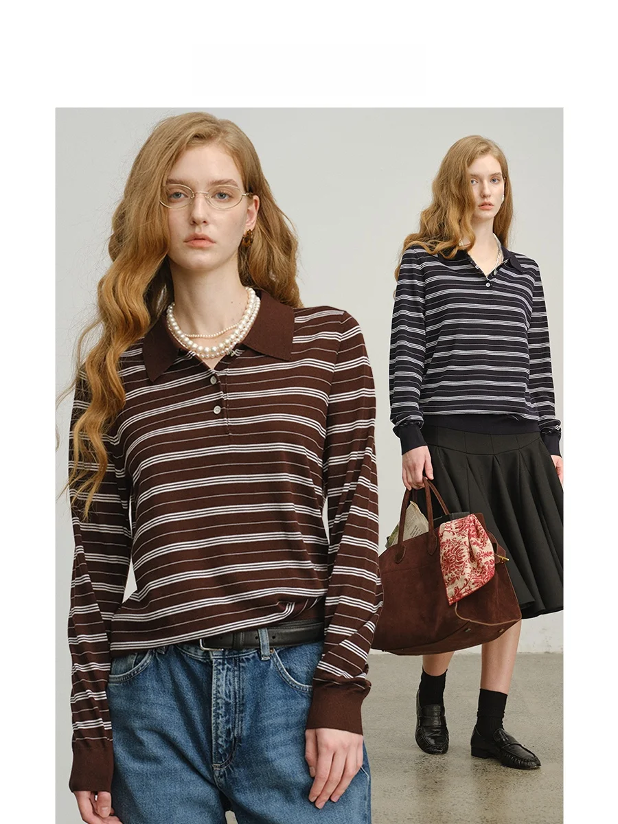 

Havehas nt Wardrobe Retro Miu Series College Stripes 60-Strand Yangzi Waing Wool Knitted Women's Faion
