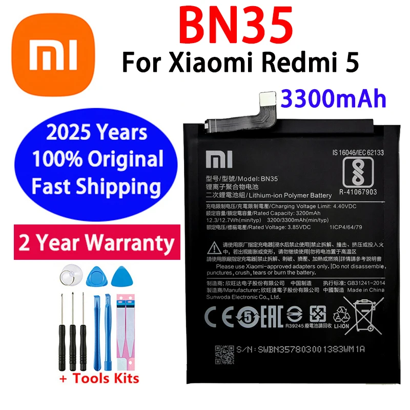 

Оригинальный аккумулятор BN35 Xiao Mi, 3300 мАч для Xiaomi Redmi5 Redmi 5 Red mi5, высококачественный аккумулятор для телефона, аккумуляторы