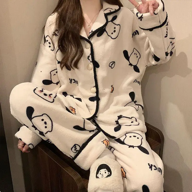 Popular Pochacco Nightwear Women's Autumn Winter Set New Coral Velvet Cartoon Plus Velvet Home Clothes Thick Cute Cartoon Gift