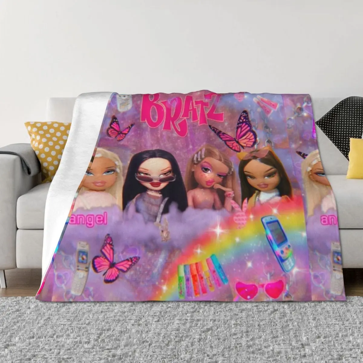 

y2k Bratz Collage Throw Blanket Decorative Sofas For Decorative Sofa Soft Beds Multi-Purpose Blankets