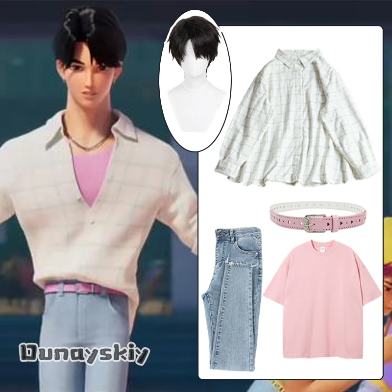 

Jinu Cosplay Plaid Shirt Jeans Costume Anime Movie Demon KPOP Saja Boys Jinu Role-playing Suit Halloween Disguise for Adult