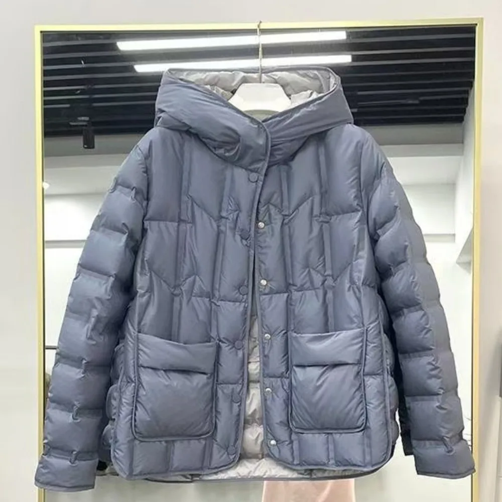 90% White Duck Down Women Down Jackets 2024 New Female Stand Collar Single-Breasted Puffer Jacket Casual Loose Hooded Parkas