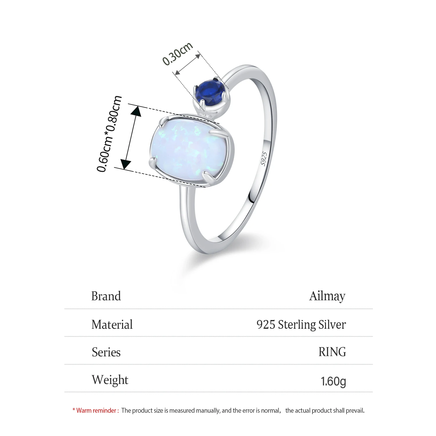 Ailmay 925 Sterling Silver Opal Oval Ring For Women Wedding Bands Fashion Valentine\'s Day Gift Jewelry