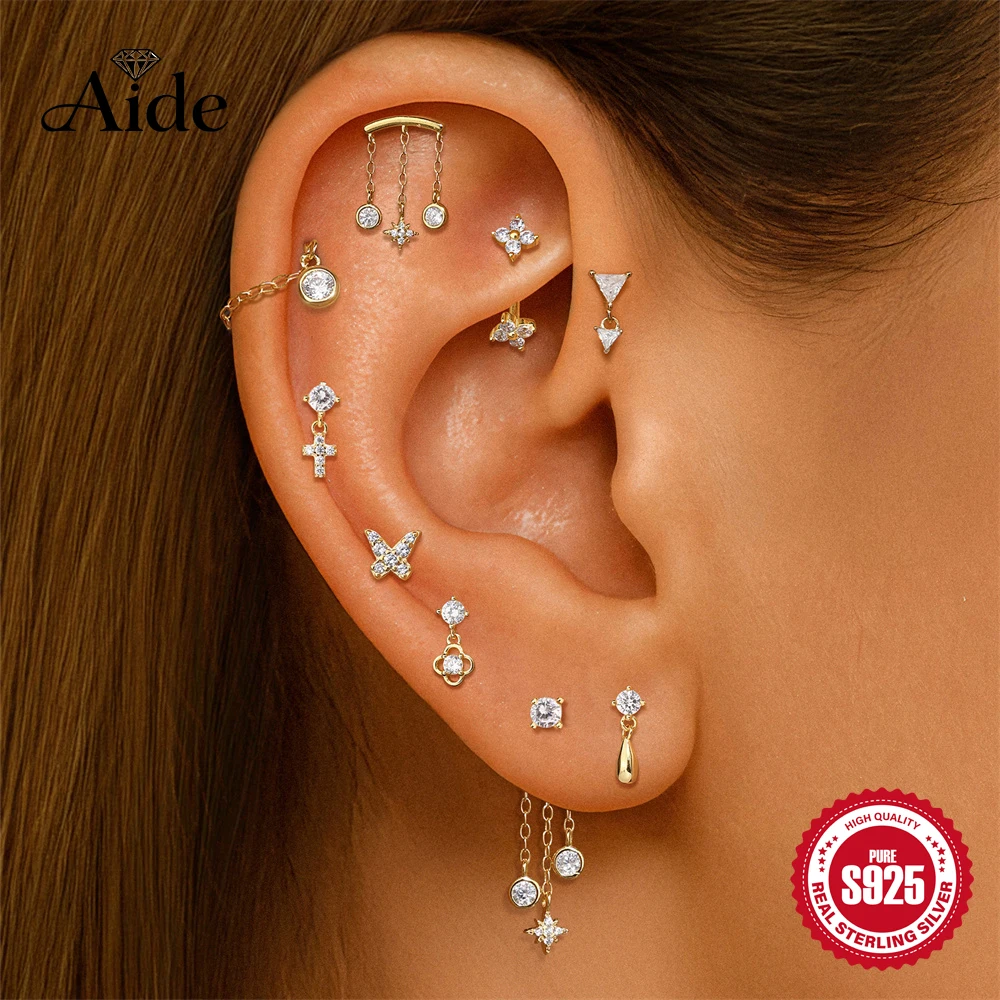 

Aide S925 Sterling Silver Environmental Protection Multi-layer Plated Zirconia Material Pierced Ear Bone Stud Diamond Embedded