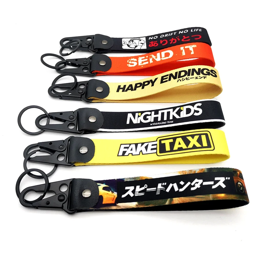 

JDM Car Keychain Nylon Racing Japanese Style Gift Lanyard Keyring Auto Key Steel Slogan Design Spring Clip Key Starp Key Pendant