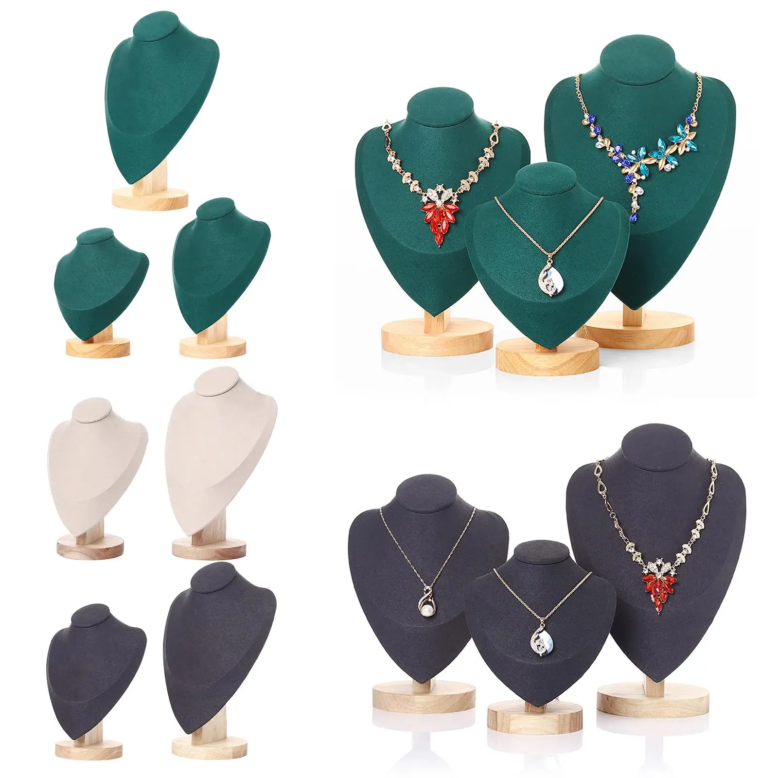 

Jewlery Display Stand Wooden Base Necklaces Bust Chain Holder Case Mannequin