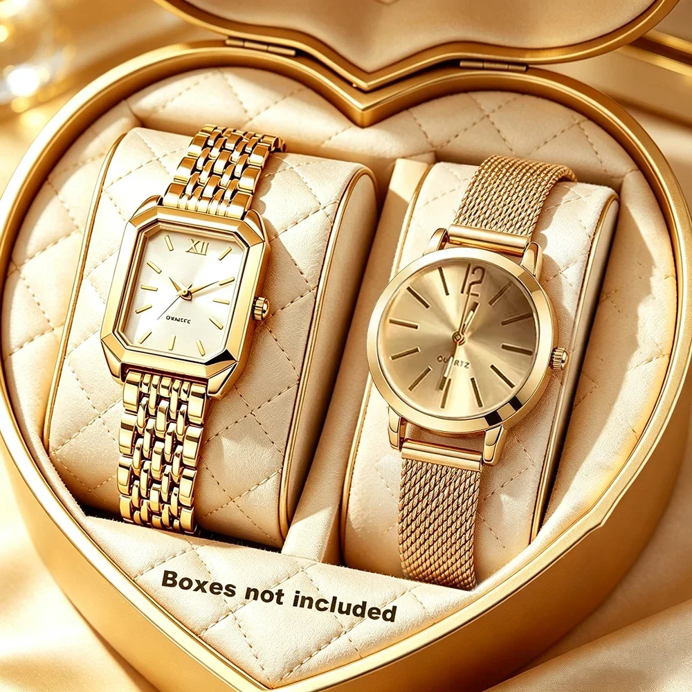2Pcs Fashion Elegant Women's Luxury Watch Set, Suitable for Daily Wear, Parties and Various Occasions