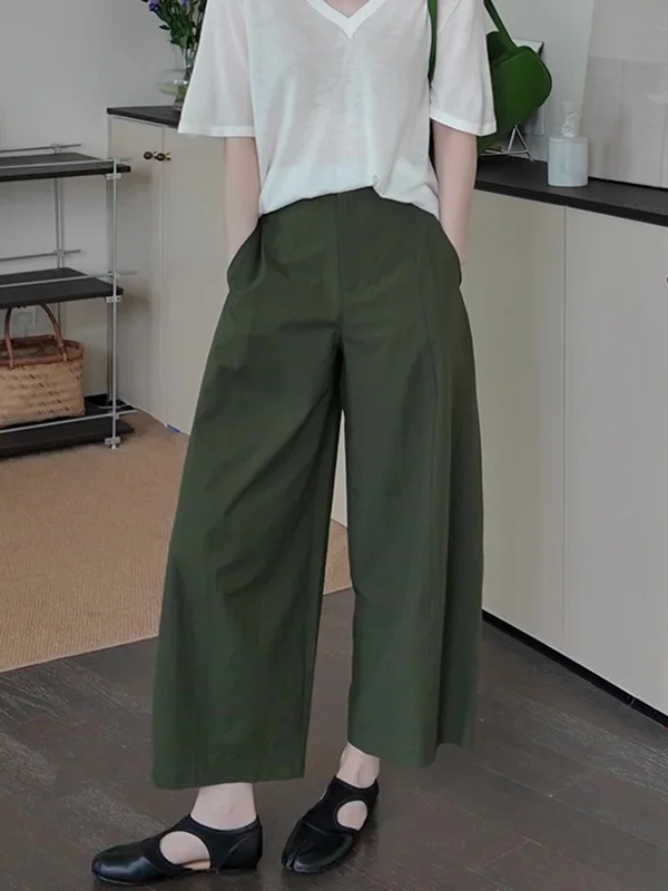 Summer Lightweight Breathable High Waist Straight Leg Casual Wide Leg Pants Women's Fashionable Versatile Slimming Nine-Piece