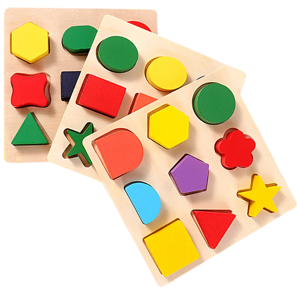 3pcs Wooden Shape Sorter Puzzle Toddler Matching Educational Shape Block For Kids Early Learning Development Preschool Activity