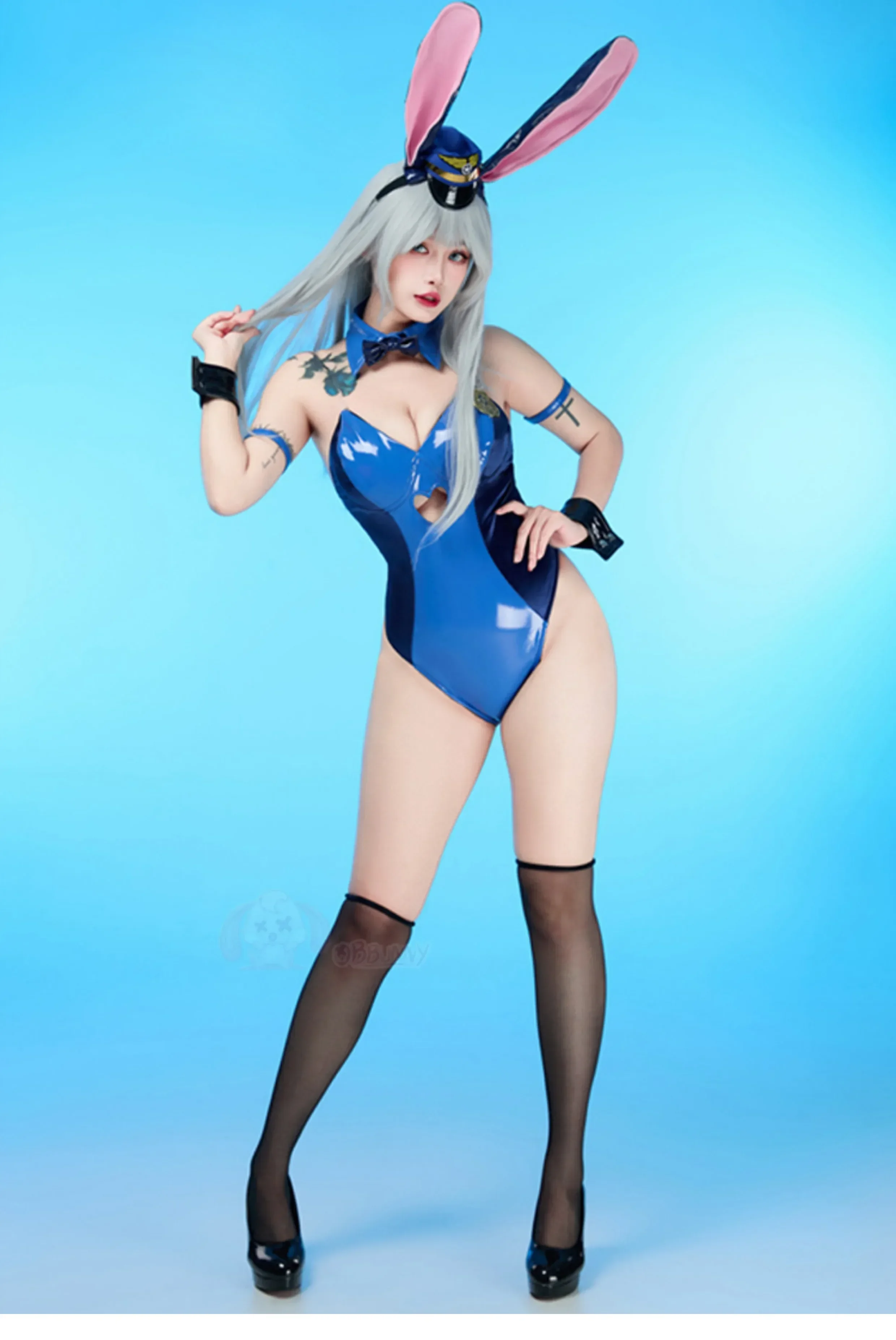 

2026 New sexy uniform Leather jumpsuit dress Judy Hopps Cosplay Officer Bunny Costume Judy waist bag hat set Halloween women