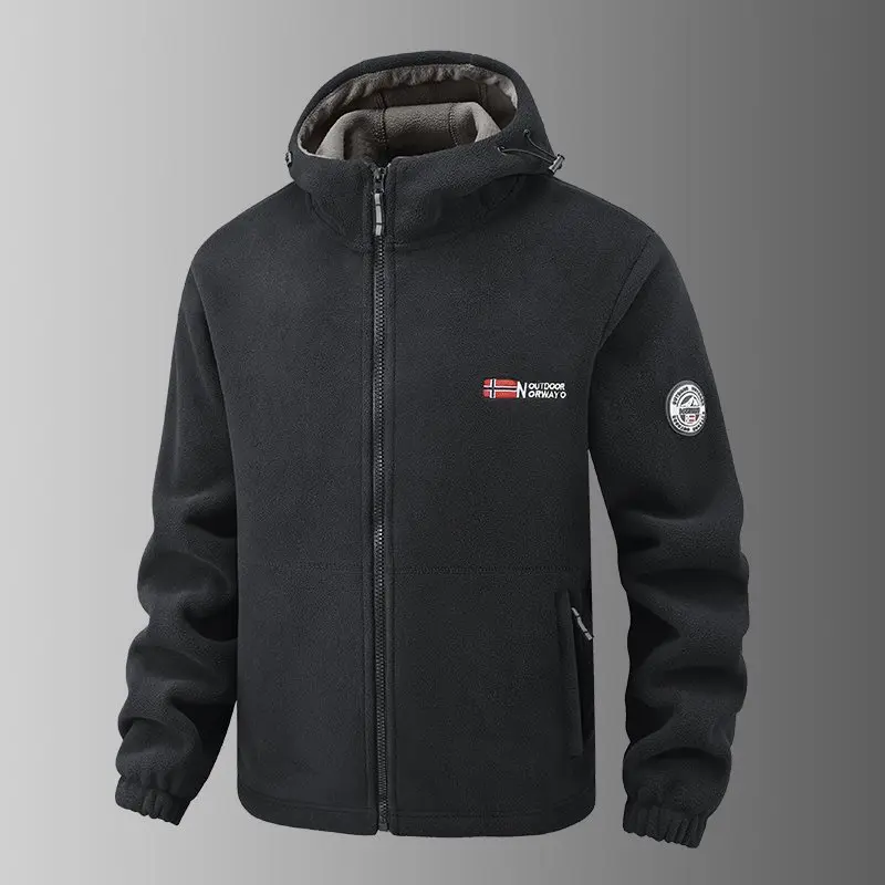 سميكة الخريف الشتاء مقنعين سترة الصوف النرويجية القطبية الصوف ملابس خارجية في الهواء الطلق زوجين الصوف مبطن معطف دافئ للرجال